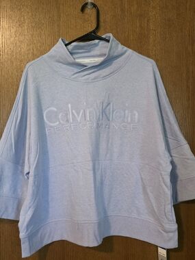 Calvin Klein Light Blue Cowl Neck Performance Pullover